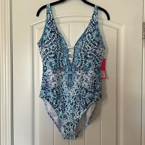 Lilly Pulitzer Jaspen One Piece Size 14 Call My Shell Phone Swim